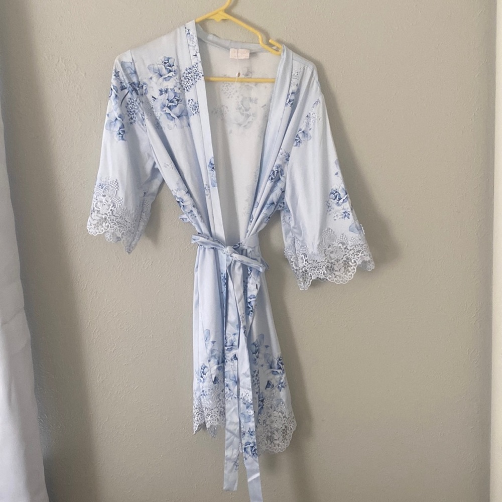 Blue floral silk robe